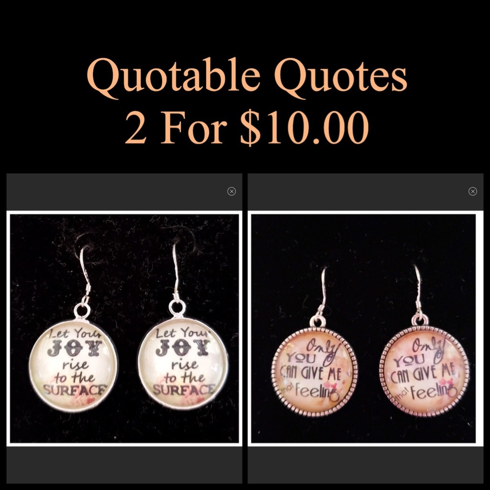 💥$14 Each or 2/$10💥1 1/8” Handmade Quotes Cabochon Earrings